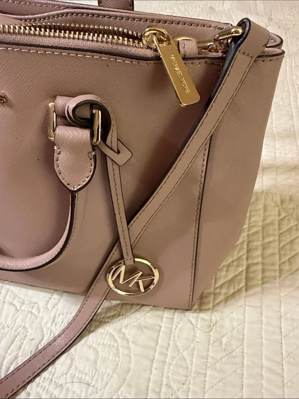 Michael Kors Mauve Leather Satchel with Gold Hardware. Long strap included.